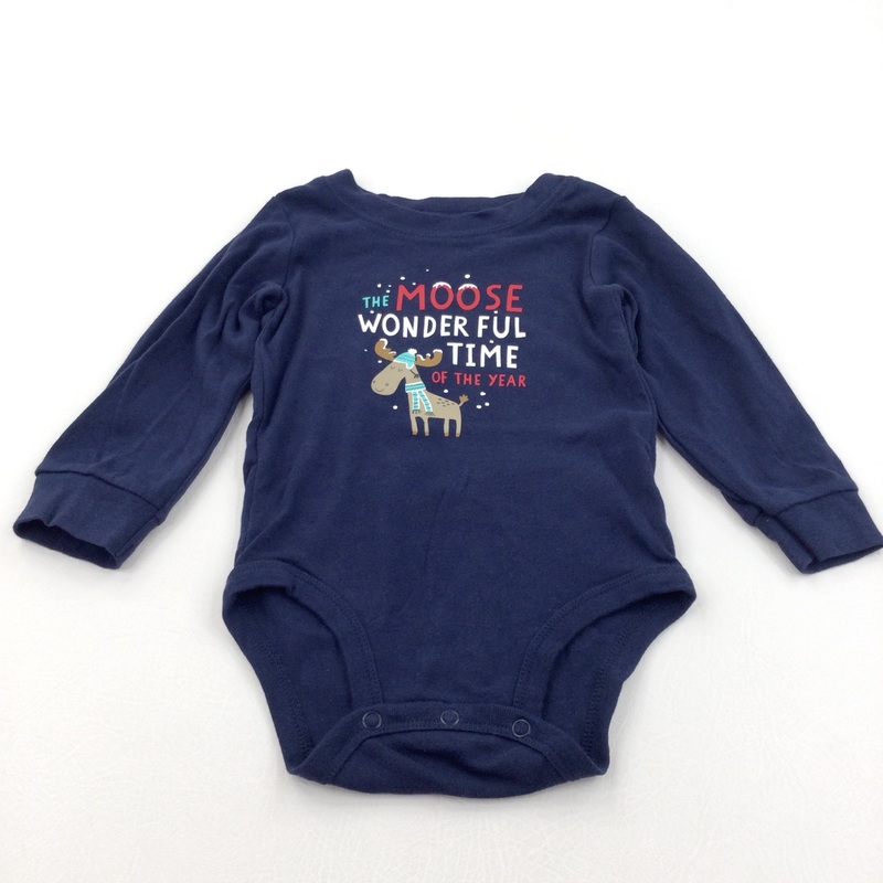 'The Moose Wonderful Time Of The Year' Navy Long Sleeve Christmas Bodysuit - Boys 12-18 Months