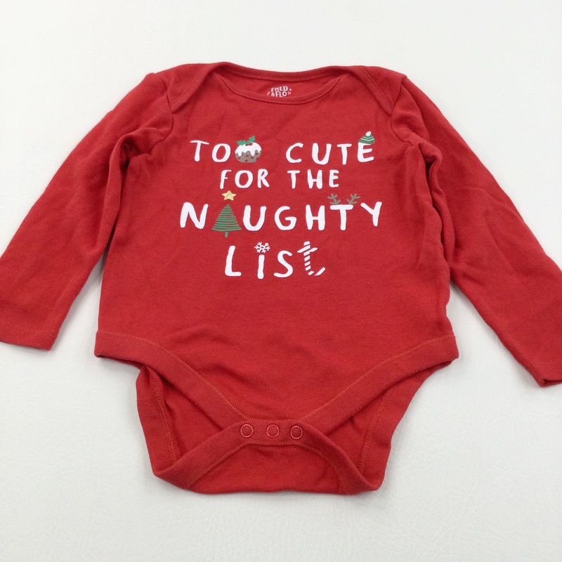 'Too Cute For the Naughty List' Red Long Sleeve Christmas Bodysuit - Boys/Girls 12-18 Months