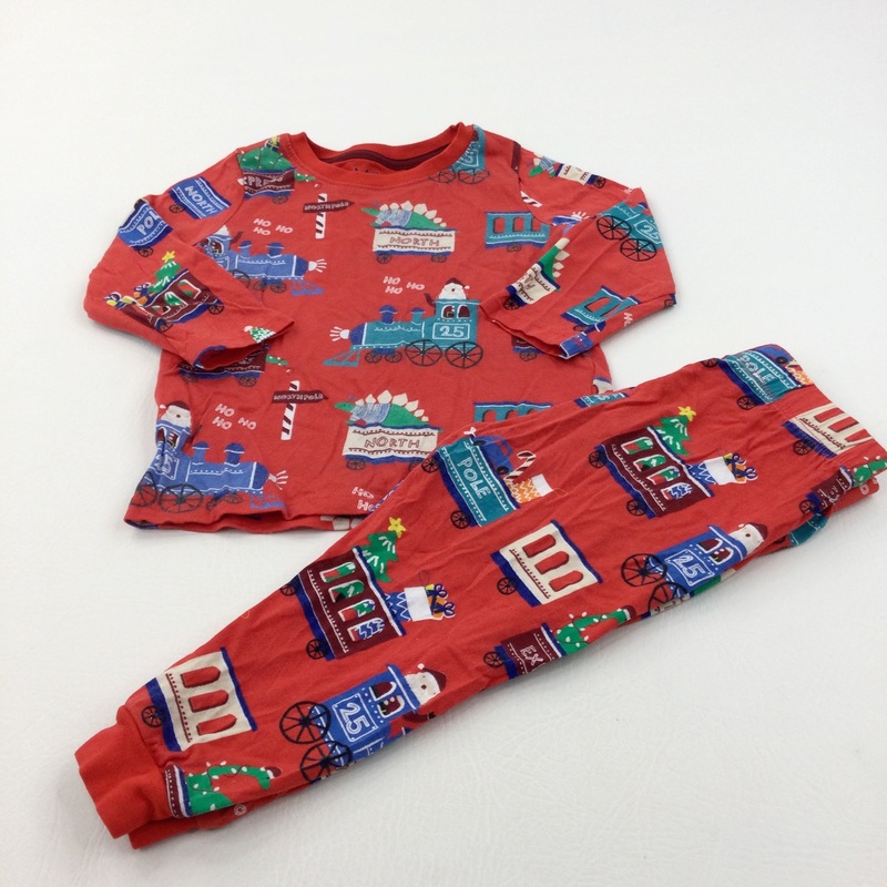 Trains Red Christmas Pyjamas - Boys 12-18 Months