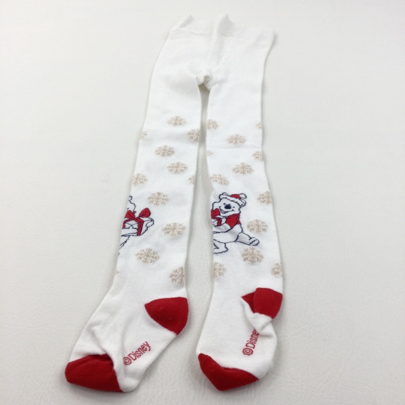 Winnie The Pooh Glittery Red & White Christmas Tights - Girls 3-4 Years