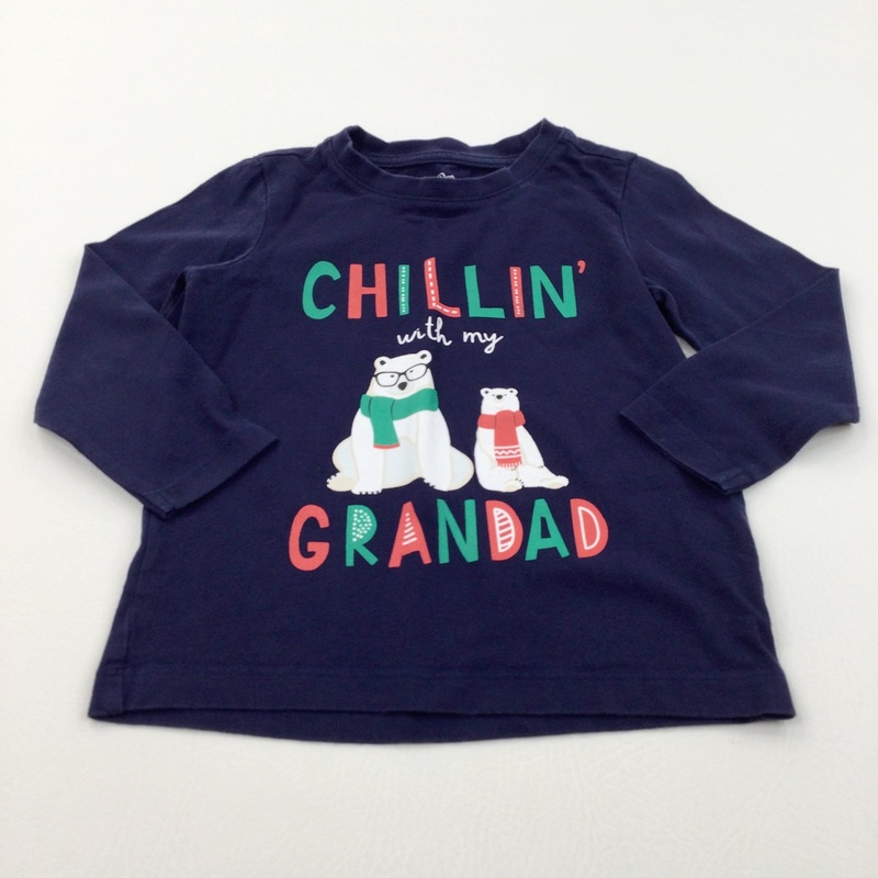 'Chillin' With My Grandad' Polar Bears Navy Long Sleeve Top - Boys/Girls 2-3 Years