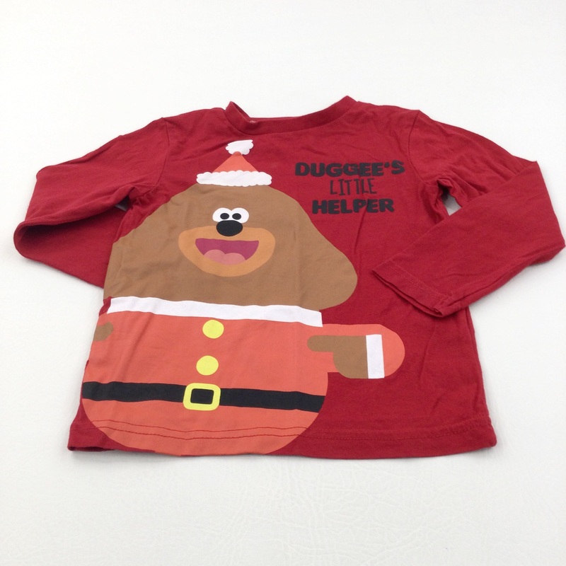 'Duggie's Little Helper' Father Christmas Dark Red Long Sleeve Top - Boys/Girls 2-3 Years