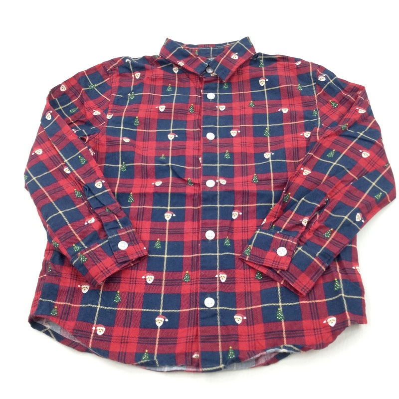 Father Christmas Navy & Red Checked Cotton Shirt - Boys 4-5 Years