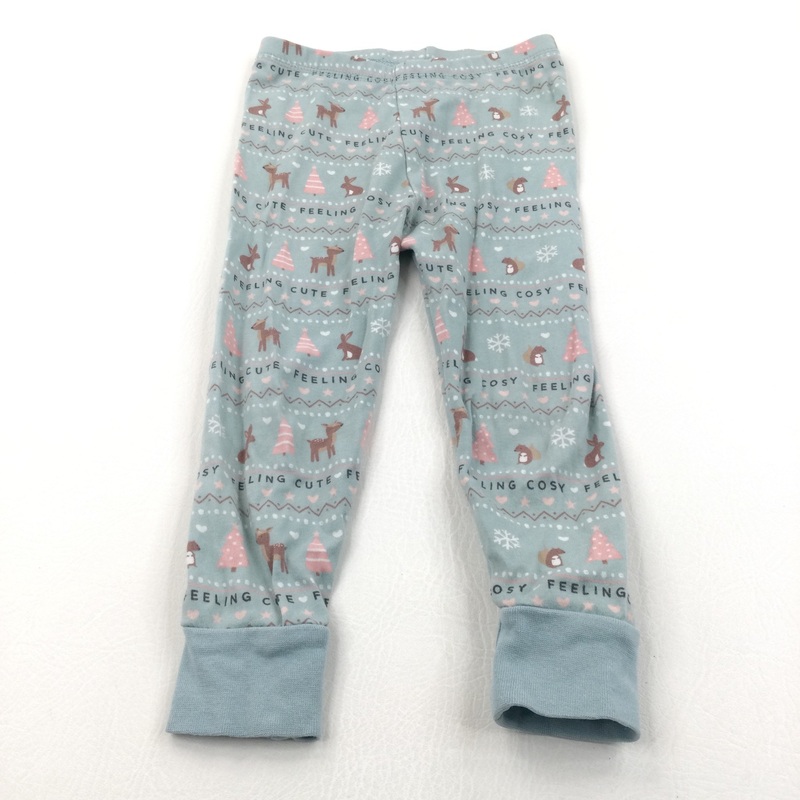 'Feeling Cute, Feeling Cosy' Pale Green & Pink Pyjama Bottoms - Girls 2-3 Years