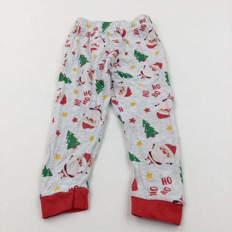 'Ho Ho Ho' Colourful Christmas Scenes Red & Grey Pyjama Bottoms - Boys/Girls 2-3 Years