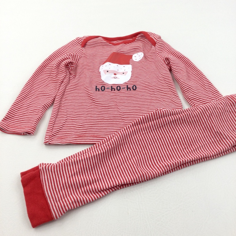 'Ho Ho Ho' Father Christmas Red & White Striped Pyjamas - Boys/Girls 12-18 Months