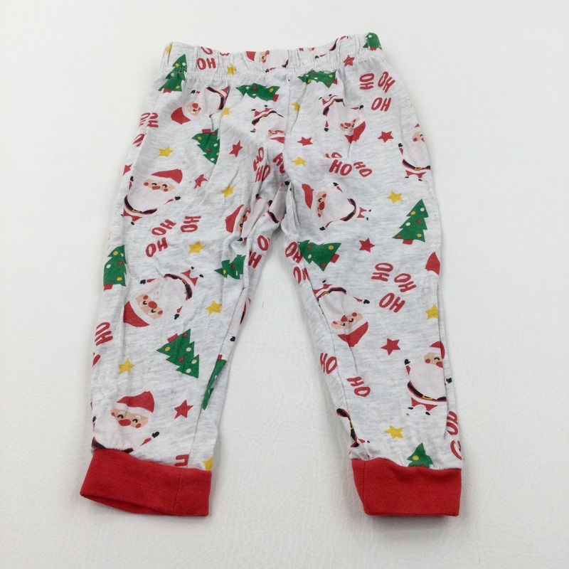 'Ho Ho Ho' Father Christmas & Trees Red & Grey Pyjama Bottoms - Boys/Girls 18-24 Months