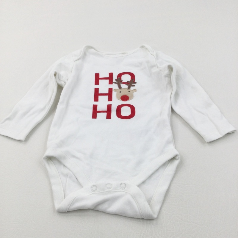 'Ho Ho Ho' Reindeer Appliqued Red Long Sleeve Christmas Bodysuit - Boys/Girls 9-12 Months