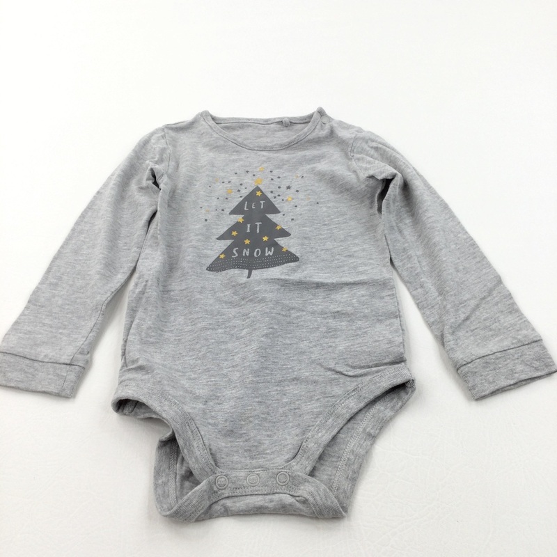 'Let It Snow' Christmas Tree Grey Long Sleeve Bodysuit - Boys/Girls 12-18 Months