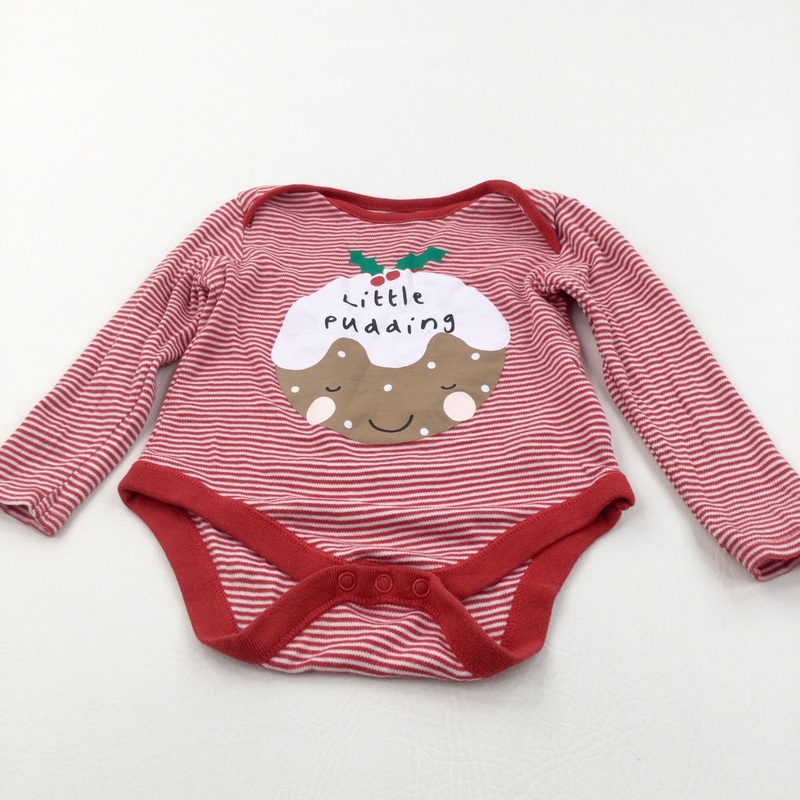 'Little Pudding' Christmas Pudding Red & White Striped Long Sleeve Bodysuit - Boys/Girls 9-12 Months