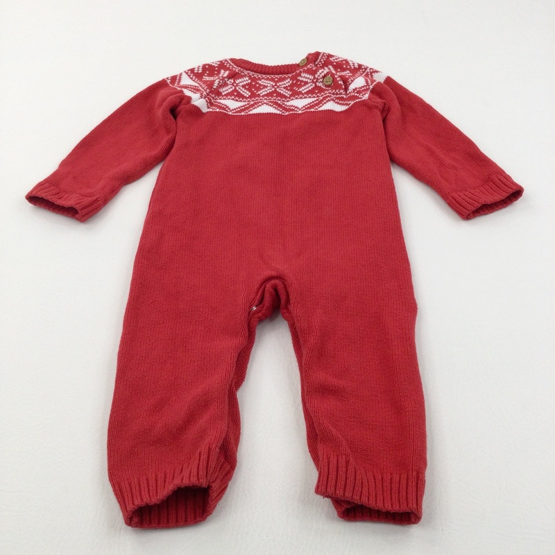 Patterned Red & White Knitted Christmas Romper - Boys/Girls 9-12 Months
