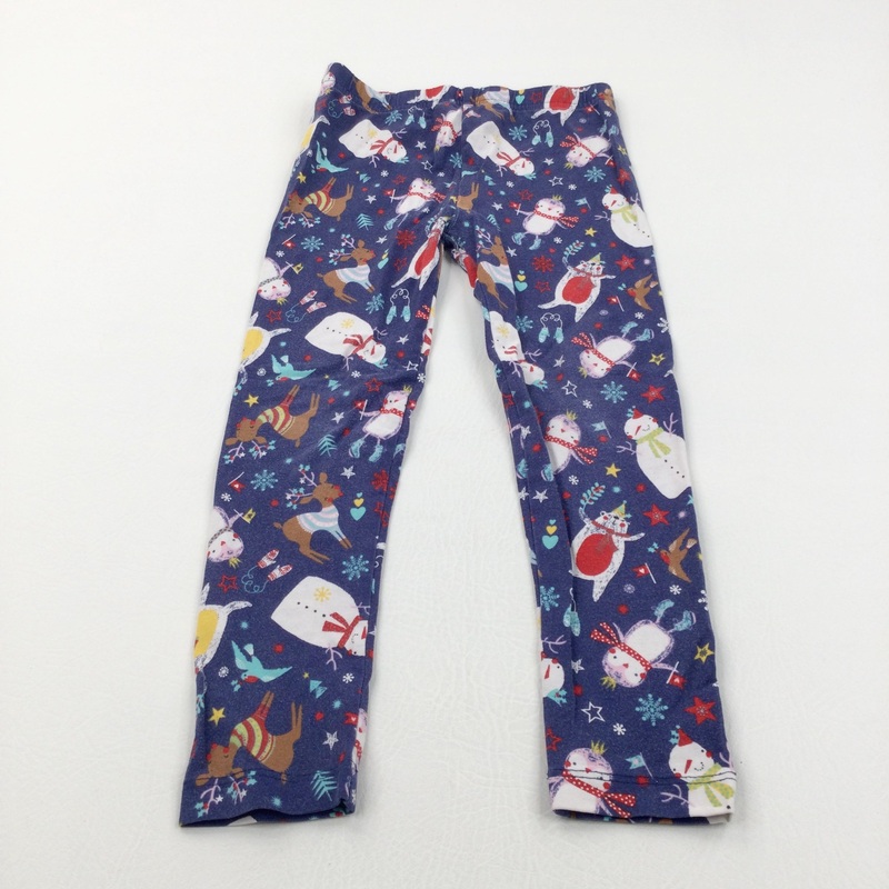 Penguins, Snowmen & Reindeer Navy Leggings - Girls 4-5 Years