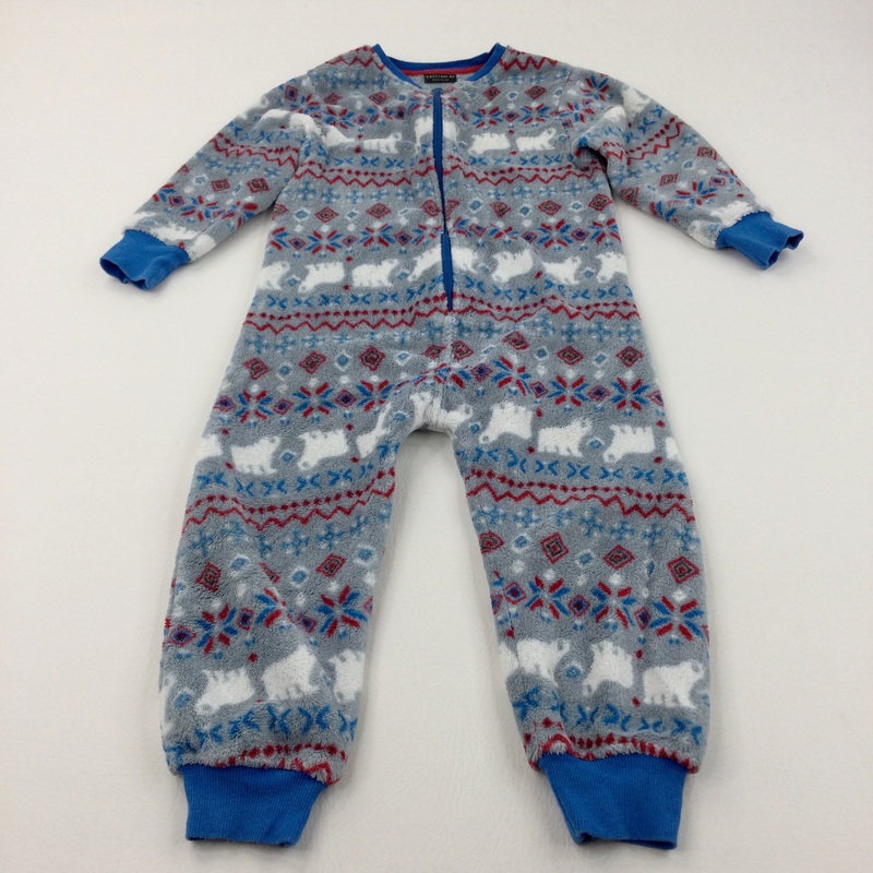 Polar Bear & Snowflakes Blue & Grey Fluffy Fleece Christmas Onesie - Boys/Girls 3-4 Years