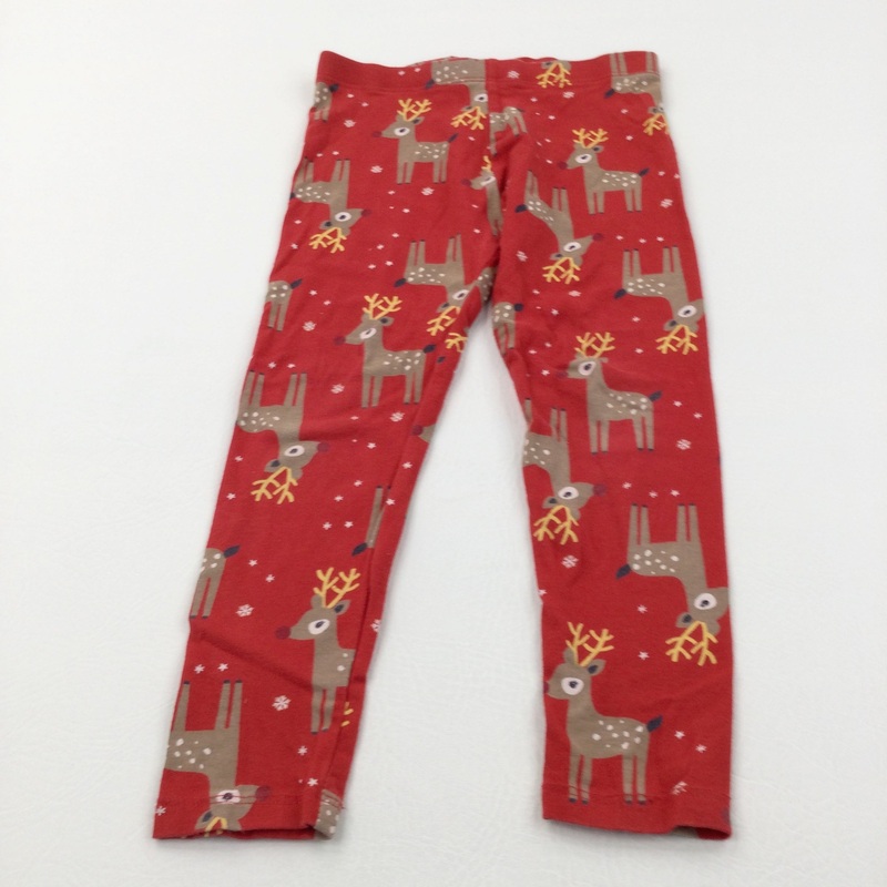 Reindeer Red Christmas Leggings - Boys/Girls 3-4 Years
