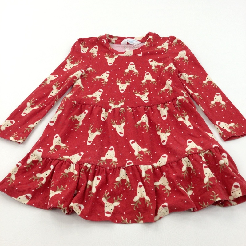 Reindeer Red Viscose Christmas Dress - Girls 18-24 Months