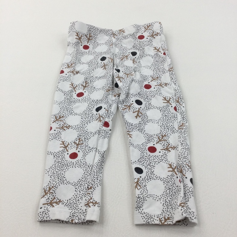Reindeer White & Black Christmas Leggings - Boys/Girls 18-24 Months