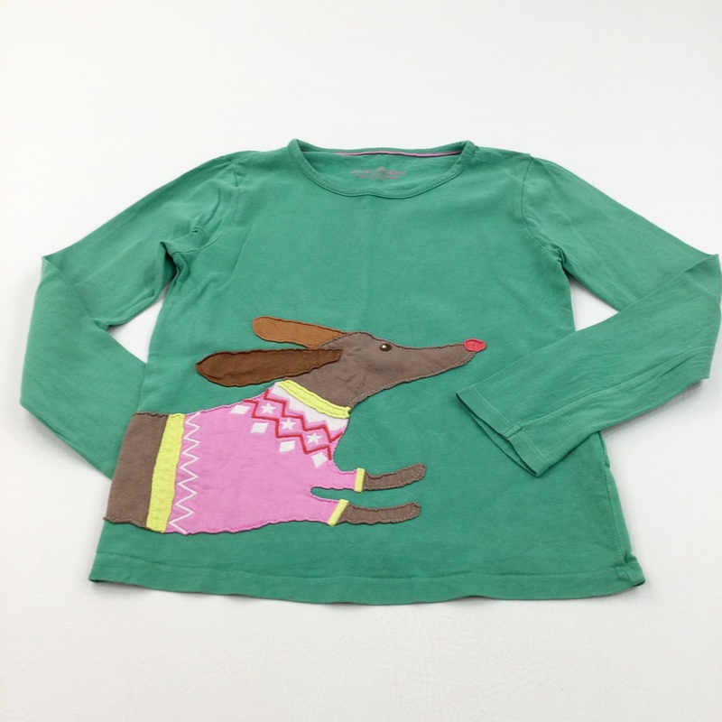 Sausage Dog Appliqued Green Long Sleeve Top - Girls 6-7 Years