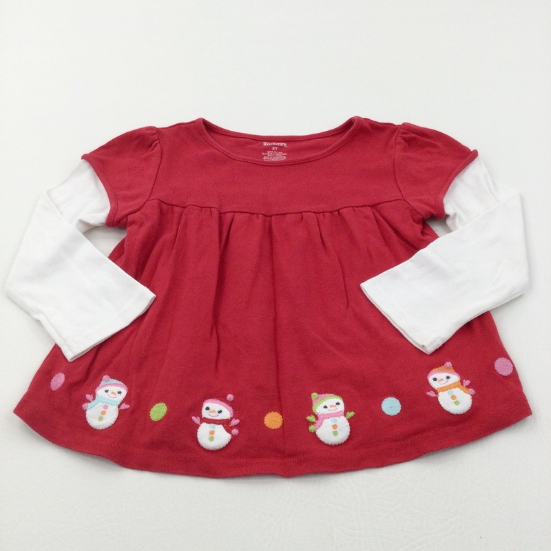 Snowmen Appliqued Red & White Jersey Christmas Top - Girls 2 Years