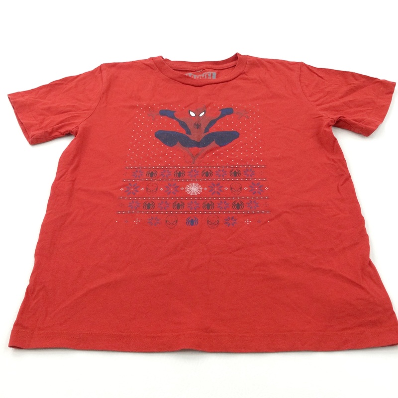 Spiderman & Snowflakes Red Christmas T-Shirt - Boys 8-9 Years