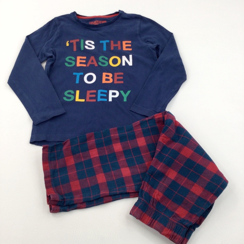 'Tis The Season To Be Sleepy' Red & Navy Christmas Pyjamas - Boys/Girls 5-6 Years