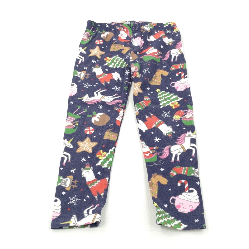 Unicorns, Christmas Trees & Llamas Navy Leggings - Girls 3-4 Years