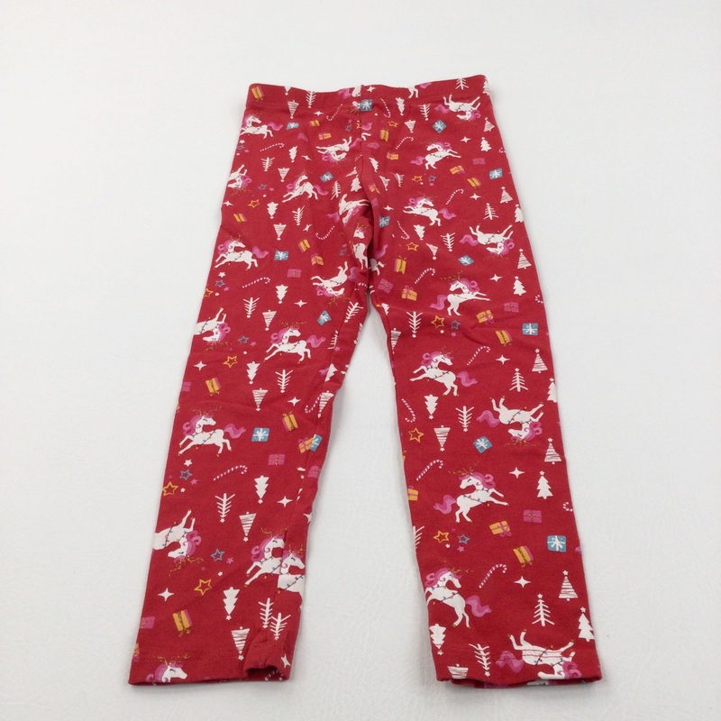 Unicorns & Presents Sparkly Red Christmas Leggings - Girls 4-5 Years