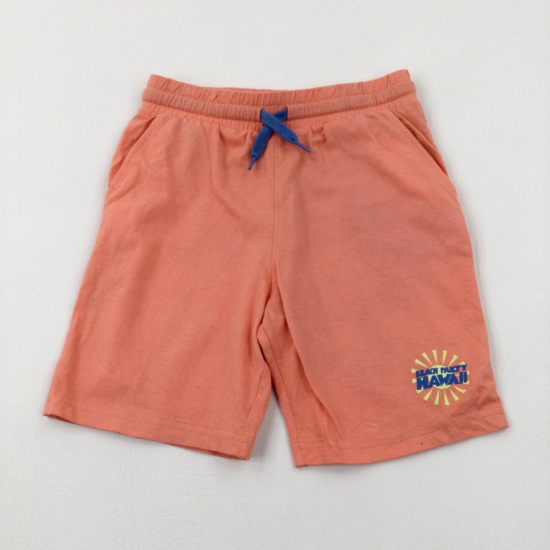 'Beach Party Hawaii' Orange Jersey Shorts - Boys 6-7 Years