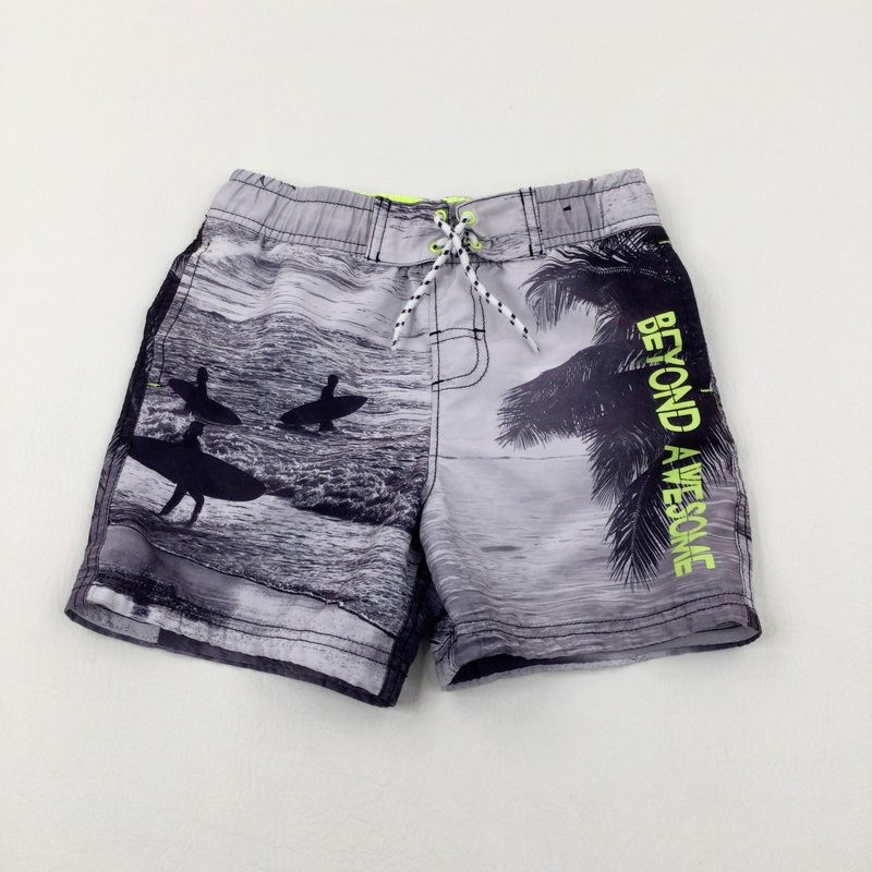 'Beyond Awesome' Beach Scene Grey Swim Shorts - Boys 6-7 Years