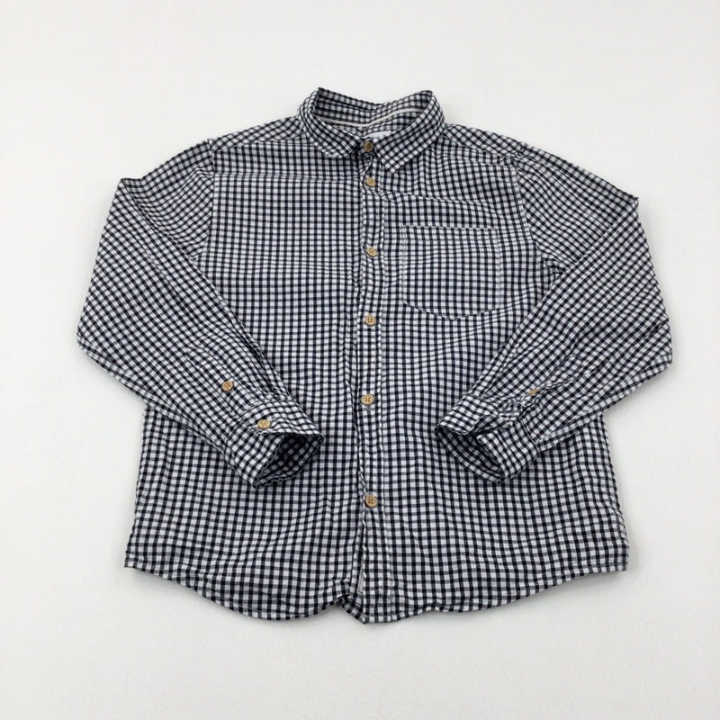 Black & White Checked Long Sleeve Shirt - Boys 7-8 Years