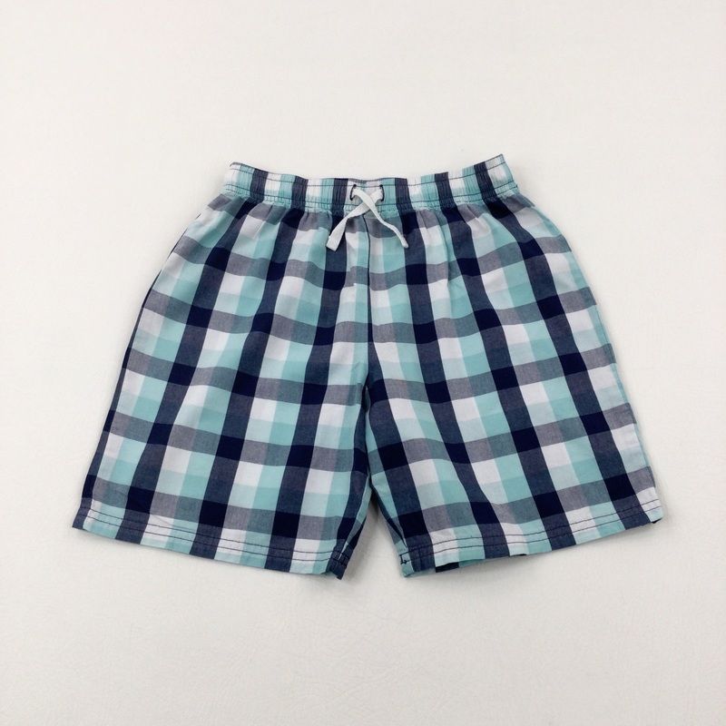 Blue & Navy Checked Lightweight Shorts - Boys 8-9 Years