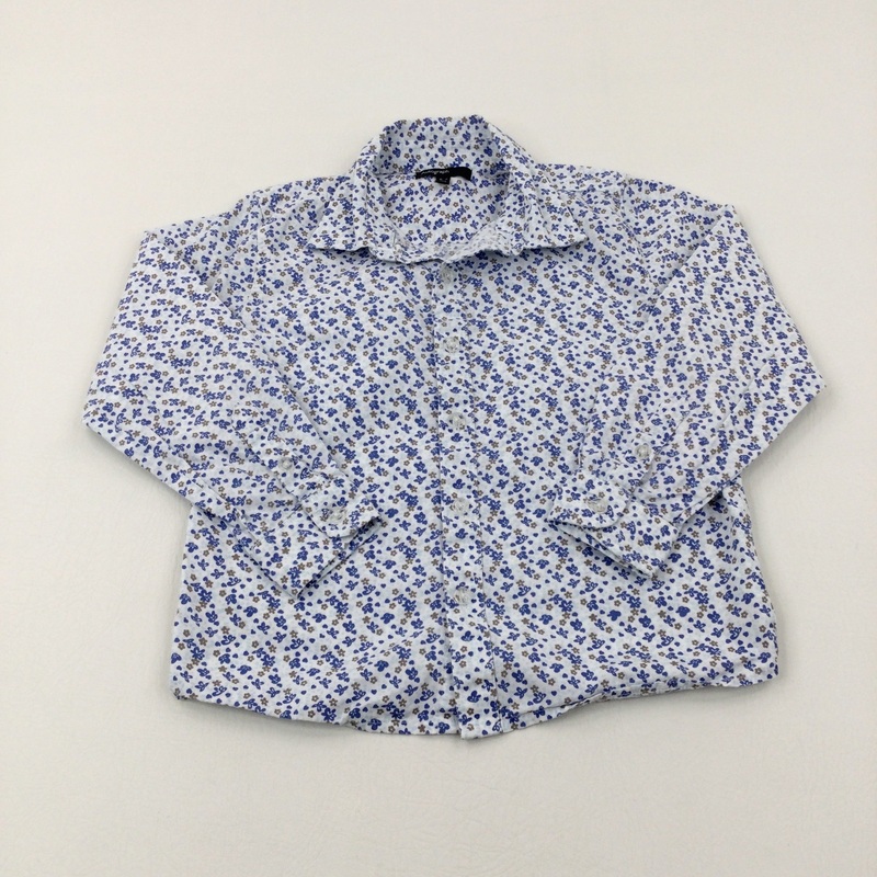 Flowers Blue & White Long Sleeve Shirt - Girls 6-7 Years