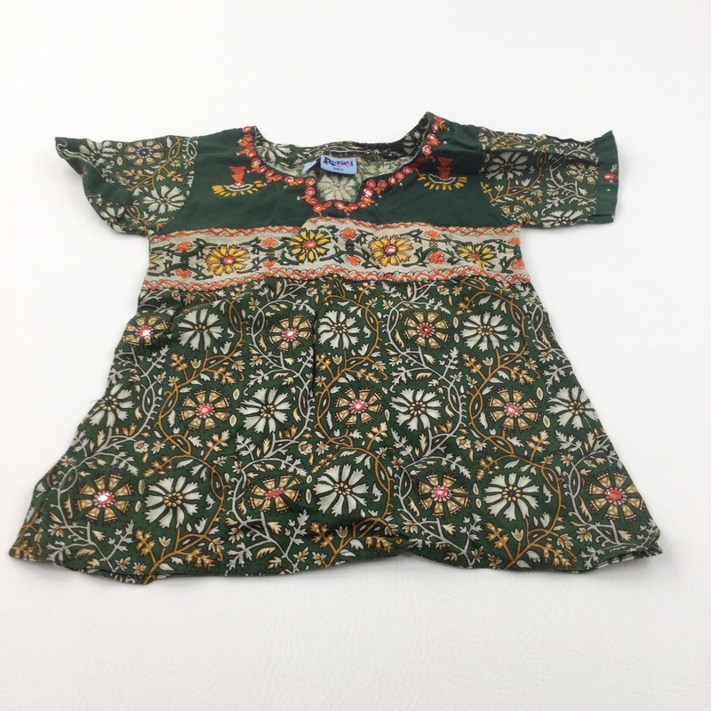 Flowers Dark Green & Yellow Cotton Blouse - Girls 2-3 Years