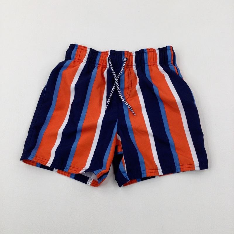 Navy & Orange Striped Swim Shorts - Boys 6-7 Years