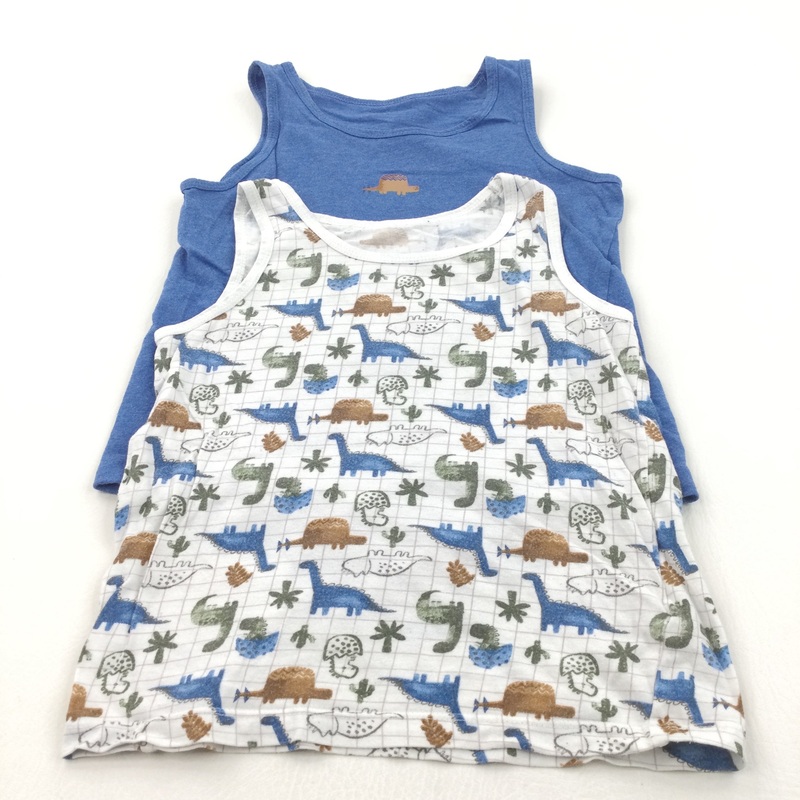 Set of 2 Dinosaurs Blue/Grey Vests - Boys 3-4 Years
