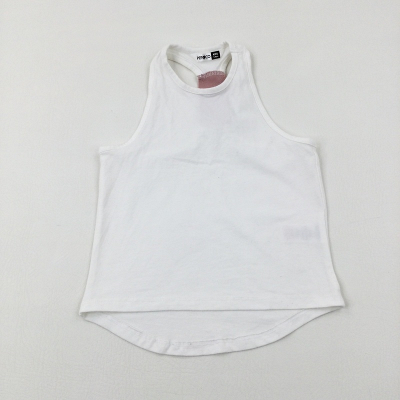 White Vest Top With Glittery Back Strap - Girls 5-6 Years