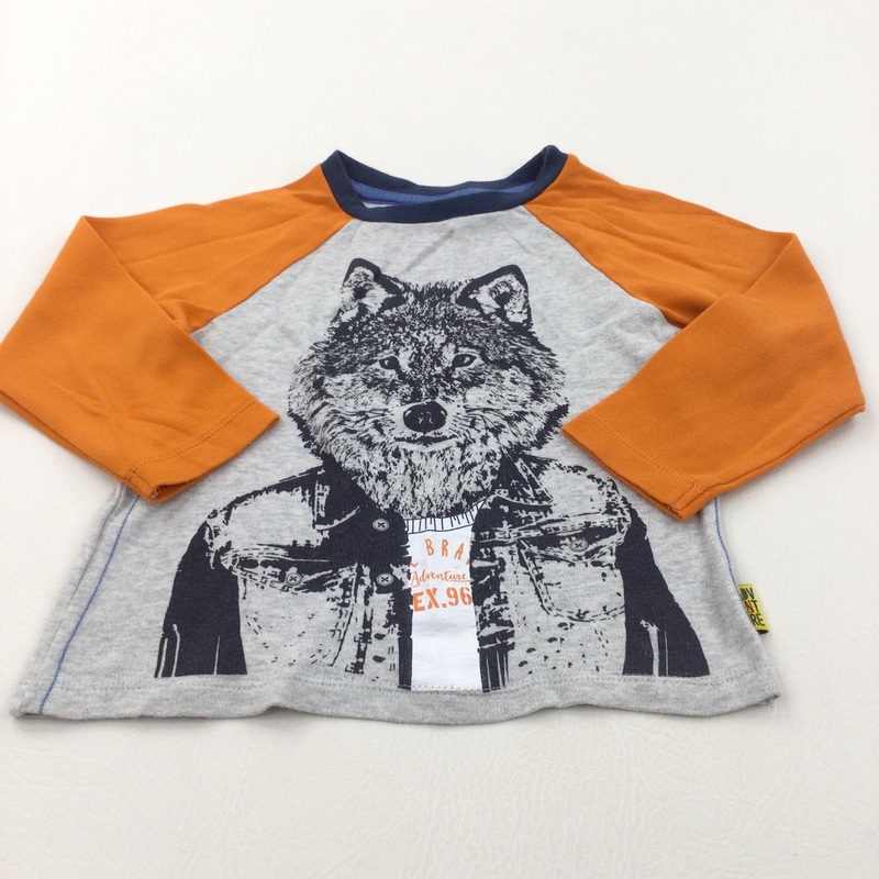 Wolf Grey & Orange Long Sleeve Top - Boys 3-4 Years