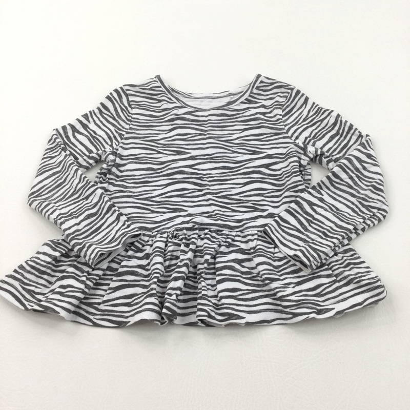 Zebra Print Grey & White Tunic Top - Girls 3-4 Years