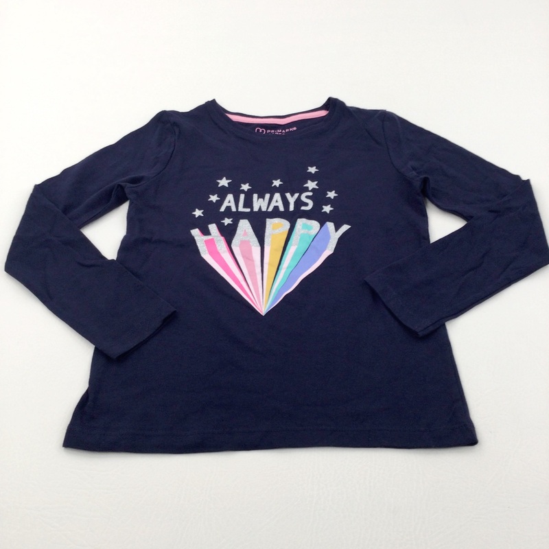 'Always Happy' Glittery Navy Long Sleeve Top - Girls 6-7 Years