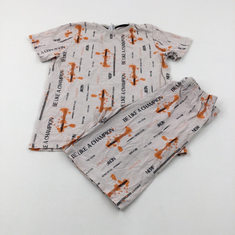 'Be Like A Champion' Nerf Cream & Orange Short Pyjamas - Boys 10-11 Years
