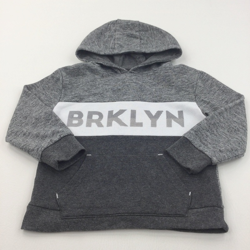 'Brklyn' Grey & White Hoodie Sweatshirt - Boys 4-5 Years