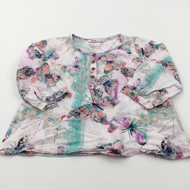 Colourful Butterflies White Cotton Blouse - Girls 6-7 Years