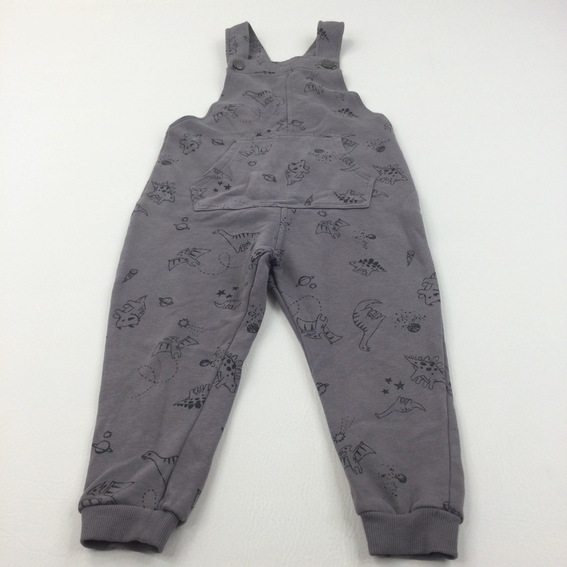 Dinosaurs & Planets Grey Jersey Dungarees - Boys 4-5 Years