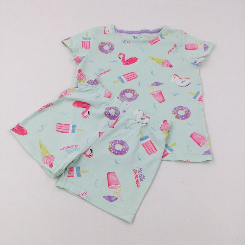 'Hello Summer' Flamingoes & Ice Creams Green Short Pyjamas - Girls 9-10 Years