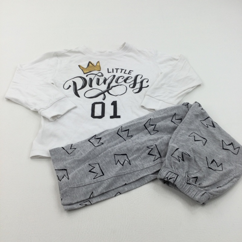 'Little Princess' Glittery White, Black & Grey Pyjamas - Girls 3-4 Years