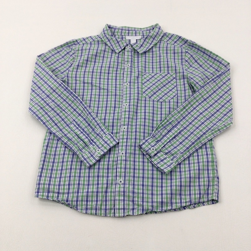 Navy & Green Checked Long Sleeve Shirt - Boys 9-10 Years