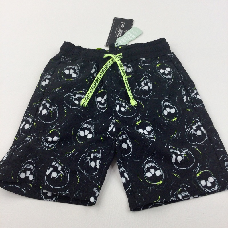 **NEW** Skulls Black & Neon Yellow Black Swimming Shorts - Boys 5-6 Years