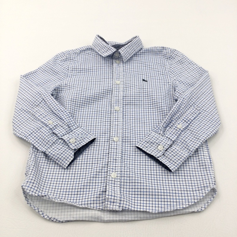 Ram Motif Blue & White Checked Cotton Shirt - Boys 6-7 Years