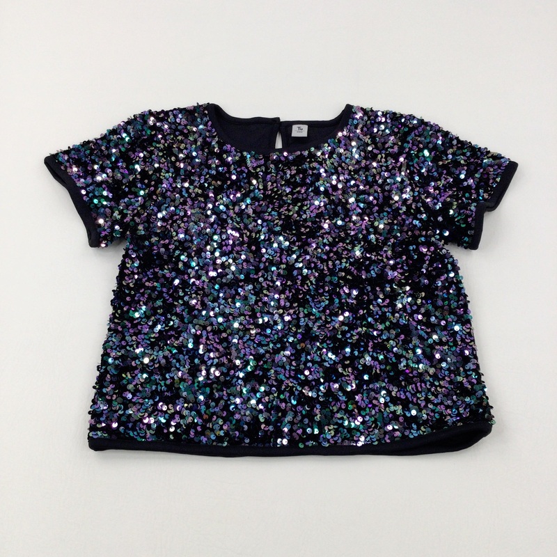 Sequinned Colourful Black Top - Girls 9-10 Years