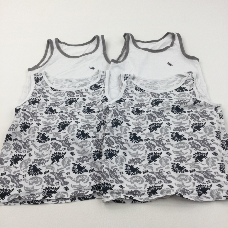 Set of 4 Grey & White Dinosaur Vests - Boys 5-6 Years