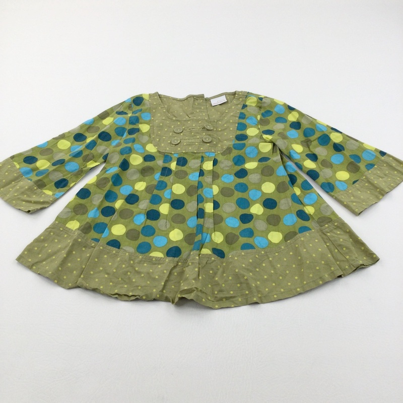 Spotty Green & Blue Smock Style Cotton Blouse - Girls 7 Years
